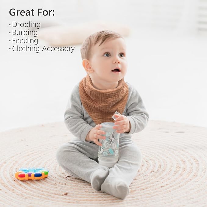 Bearmoss Muslin Baby Bibs 8 Pack Soft Bandana Bibs - Image 4