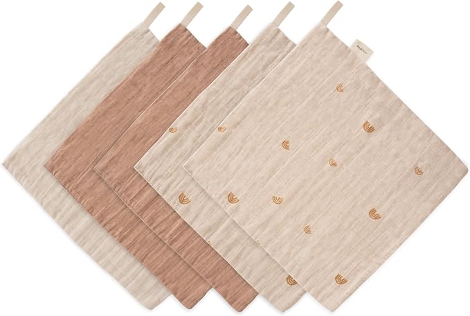 mushie Muslin Organic Cotton Washcloths 5-Pack | Soft Wipes - Image 2