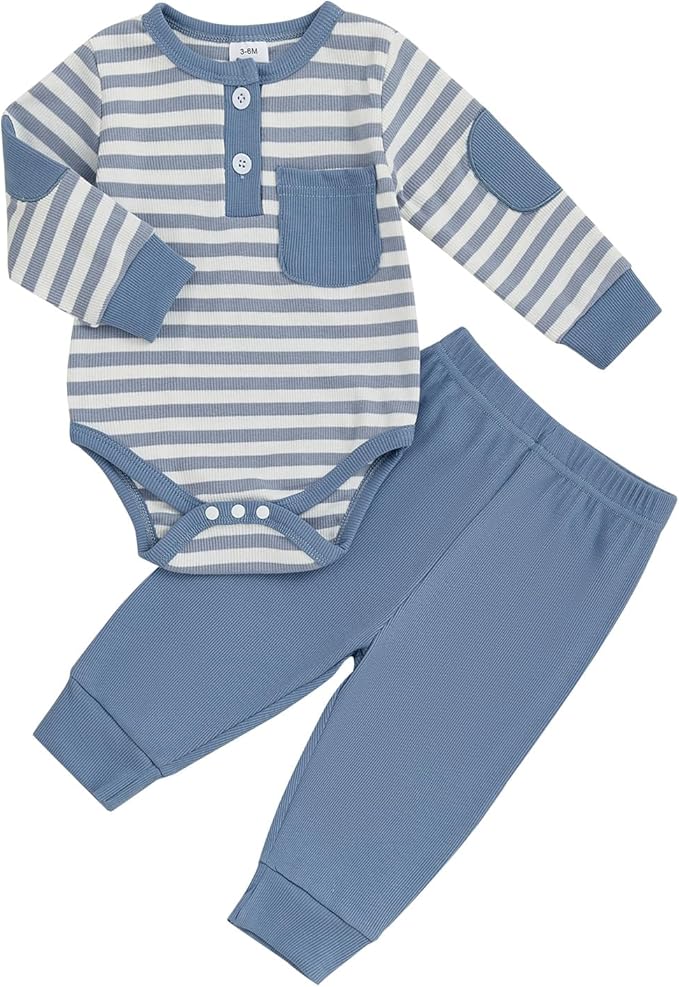 fhutpw Baby Boy Clothes 3 6 12 18 Months Ribbed Knitted Long Sleeve Romper and by fhutpw