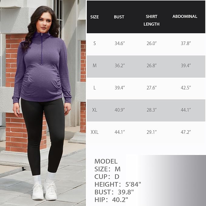 GINKANA Maternity Women's Long Sleeve Shirt Half Zipper Lapel Lightweight - Image 7