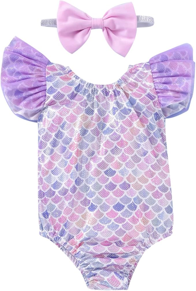 Toddler Girl Baby Ruffles Mermaid Fish Scale Swimsuit One Piece Swimwear by Hiha