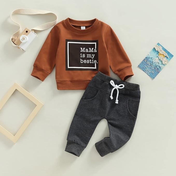 Toddler Baby Boy Clothes Solid Color Long Sleeve Crewneck Sweatshirt Top Casual - Image 2