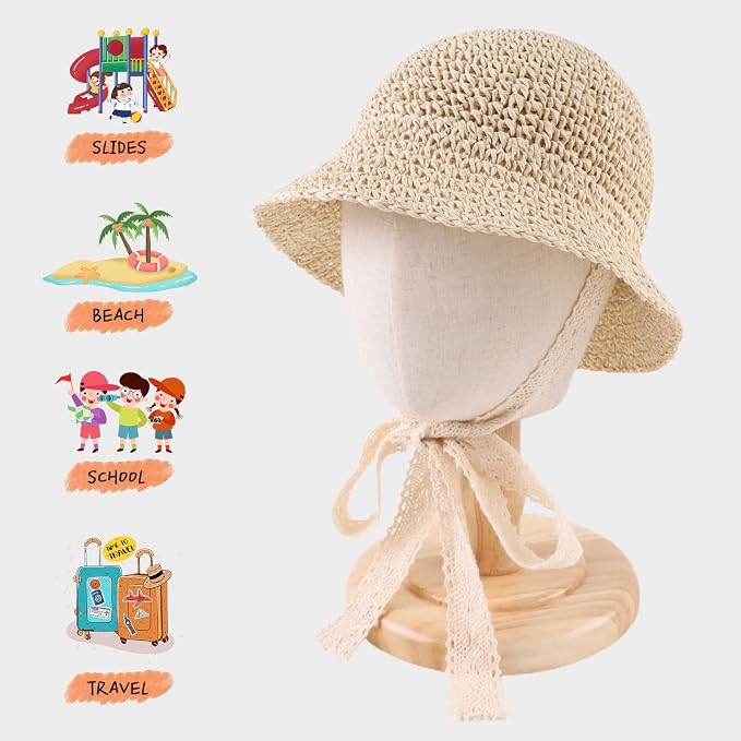 Baby Girl Straw Hat Outdoor Baby Sun Protection Hats Summer Bowknot Beach Cap - Image 2