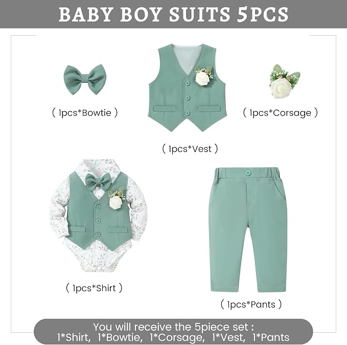 SANMIO Baby Boy Clothes Suits Infant Gentleman Outfit Collared Dress - Image 5