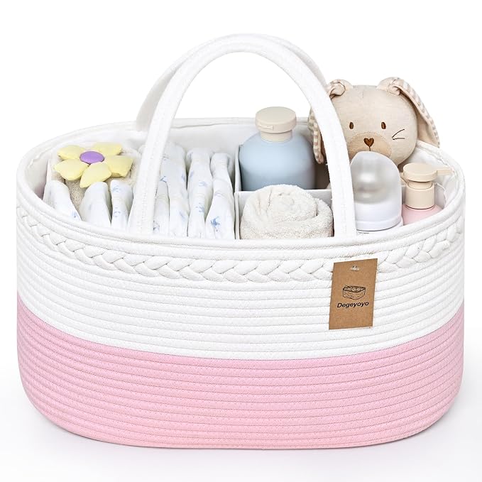 Baby Diaper Caddy Organizer, Cotton Rope Diaper Basket, Baby Basket by Degeyoyo