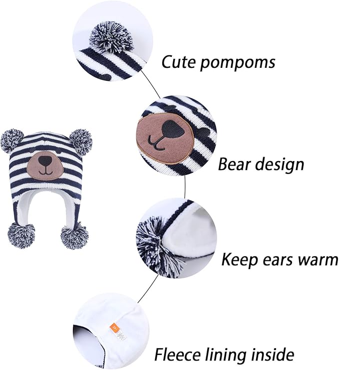 LANGZHEN Toddler Kids Infant Winter Hat, Earflap Knit Warm Cap Fleece Lined - Image 3
