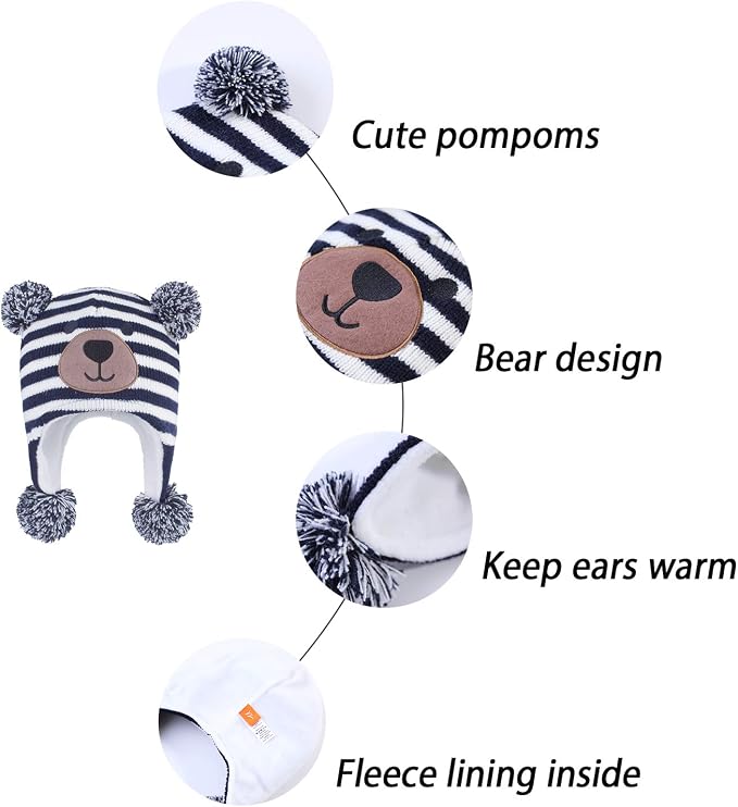 LANGZHEN Toddler Kids Infant Winter Hat, Earflap Knit Warm Cap Fleece Lined - Image 4