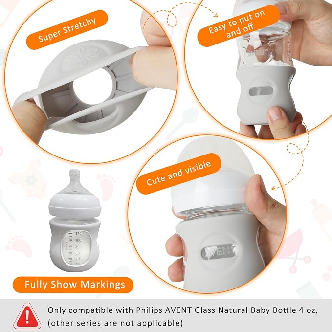Silicone Sleeves for Avent Glass Natural Baby Bottle, 3 Pack Bottles Shatter - Image 4