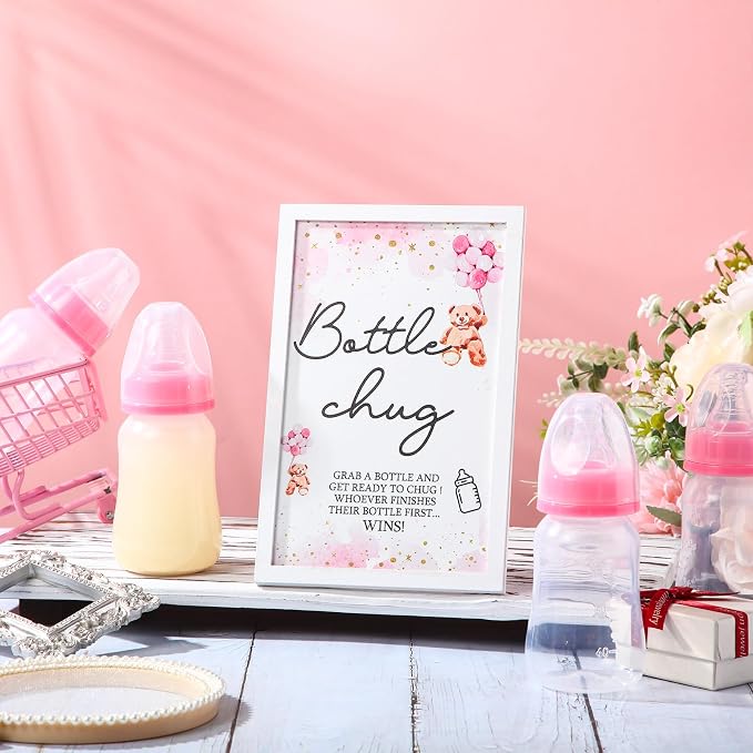 Roowest Bottle Chug Baby Shower Game Favors Including Pink Bear Theme Wooden - Image 5