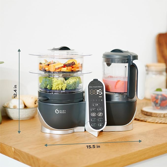 Babymoov Duo Meal Station Grey: Multi-Speed Baby Food Maker Steamer and Puree - Image 8