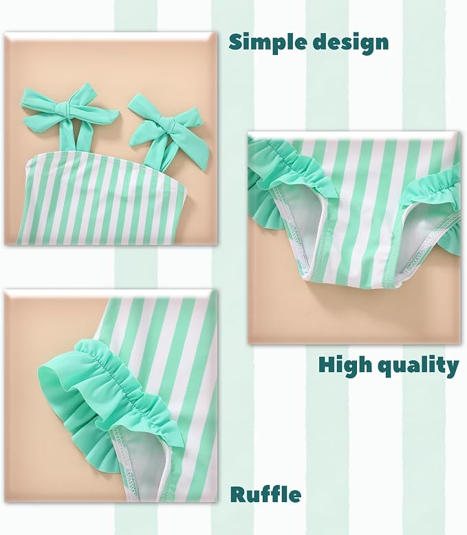 Happy Town Toddler Swimsuit Girl Solid Color Stripe One-Piece Baby Bathing Suits - Image 4