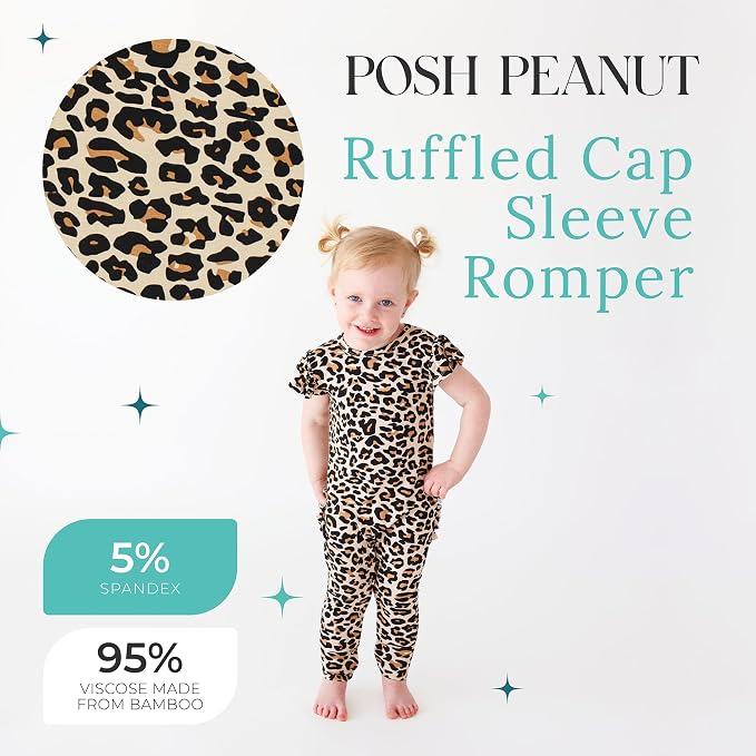 Posh Peanut Baby Girl Pajamas – Ruffled Cap Sleeve Romper PJs – Soft Viscose - Image 2