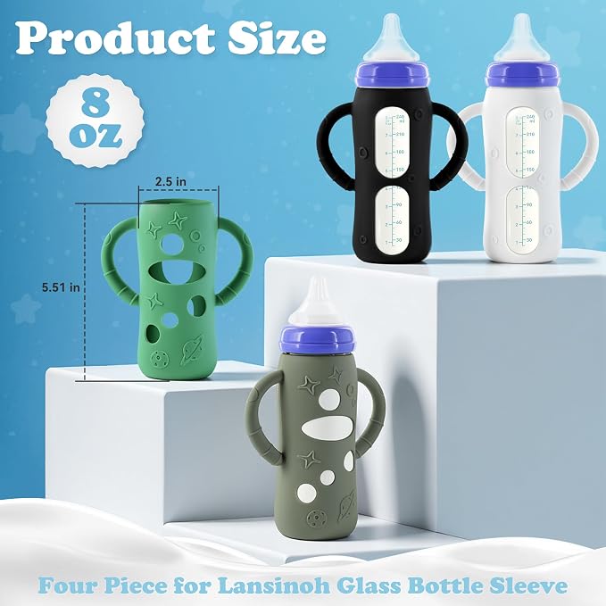 4-Pack Silicone Sleeves for Lansinoh Glass Bottles 8 oz- Starry Sky Design Baby - Image 2