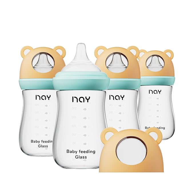 Natural Glass Baby Bottle for Breastfeeding Babies, 8oz Anti-Colic Baby Bottle by yanyoyo