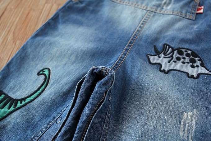 KIDSCOOL SPACE Baby Little Kids Cute Denim Embroidered Fashion Jean Overalls - Image 6