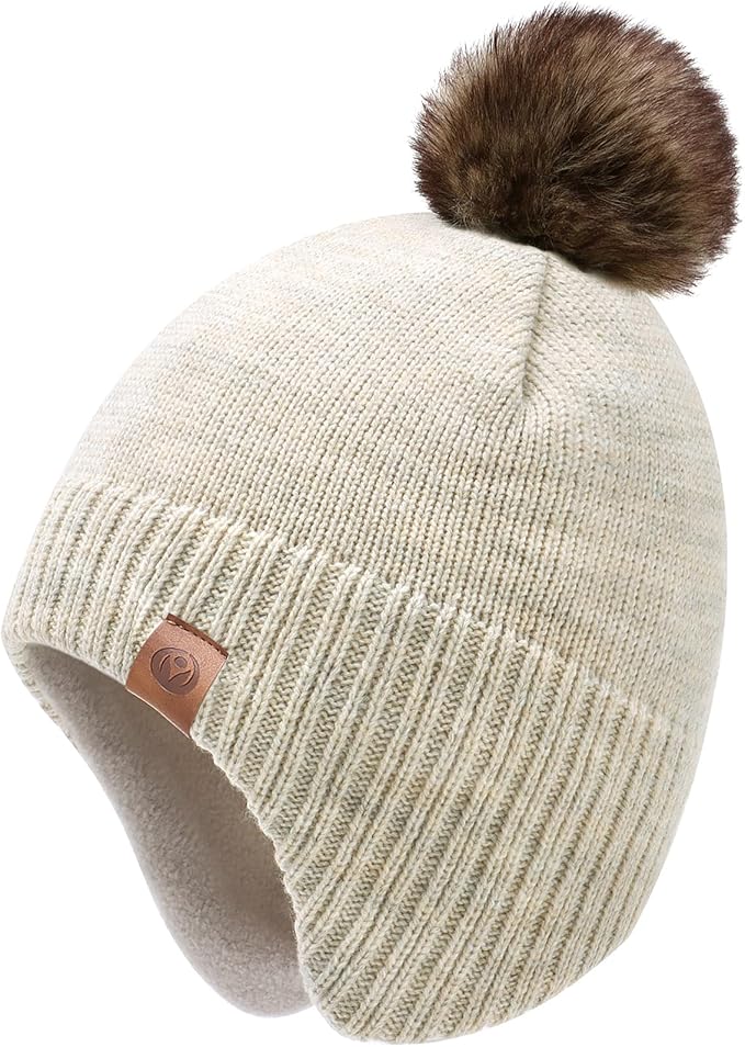 Duoyeree Kids Beanie Hat for Boys Girls Pom-pom Kint Hats Cozy Lining Winter by Duoyeree