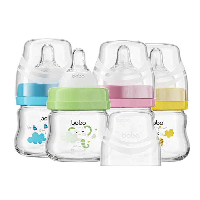 YOHKOH Glass Baby Bottles with Slow Flow Nipple, Newborn Anti-Colic Baby Bottles by Home