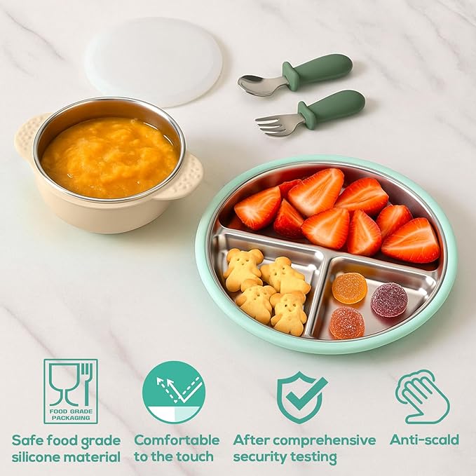 Mity rain Stainless Steel & Silicone Toddler Plates and Bowls Set - Image 6