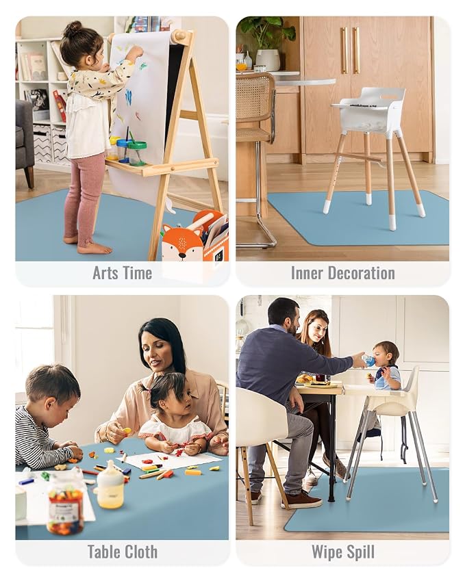 Blissful Diary Baby Splat Mat for Under High Chair, 50.4 x 50.4 Inch Wipeable - Image 7