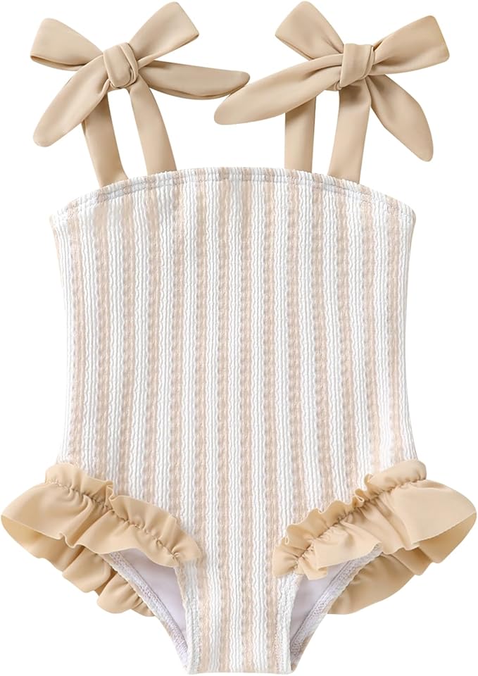Happy Town Toddler Swimsuit Girl Solid Color Stripe One-Piece Baby Bathing Suits by HappyTown