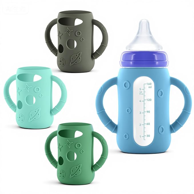 4-Pack Silicone Sleeves for Lansinoh Glass Bottles 5 oz- Starry Sky Design Baby by Luxnary