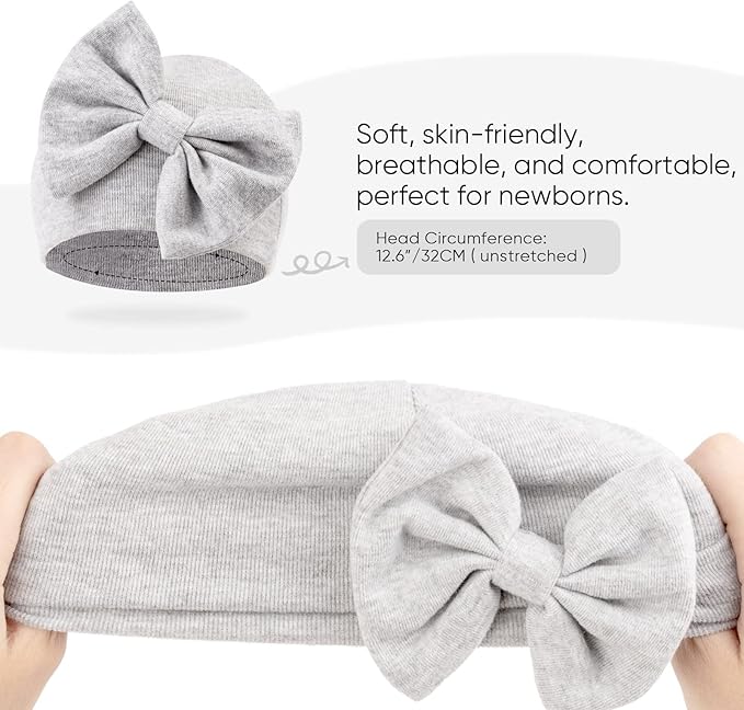 BQUBO Newborn Baby Hats Mittens Set Hospital Hat Beanie Infant Bow Hats Baby - Image 7