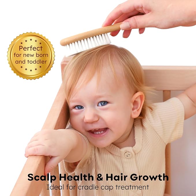 Yoofoss 4 Piece Baby Brush and Comb Set, Wooden Baby Brush - Image 3