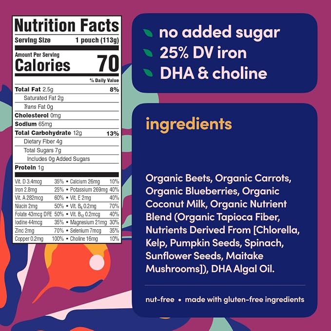 Cerebelly Organic Baby Food Pouches, Beet Carrot Blueberry Purees, 16 Nutrients - Image 2