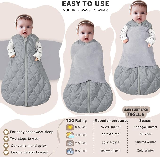 Newborn Sleep Sack Baby Swaddle, 3-Way Adjustable Wearable Blanket, Swaddling - Image 3