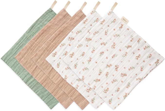 mushie Muslin Organic Cotton Washcloths 5-Pack | Soft Wipes - Image 2