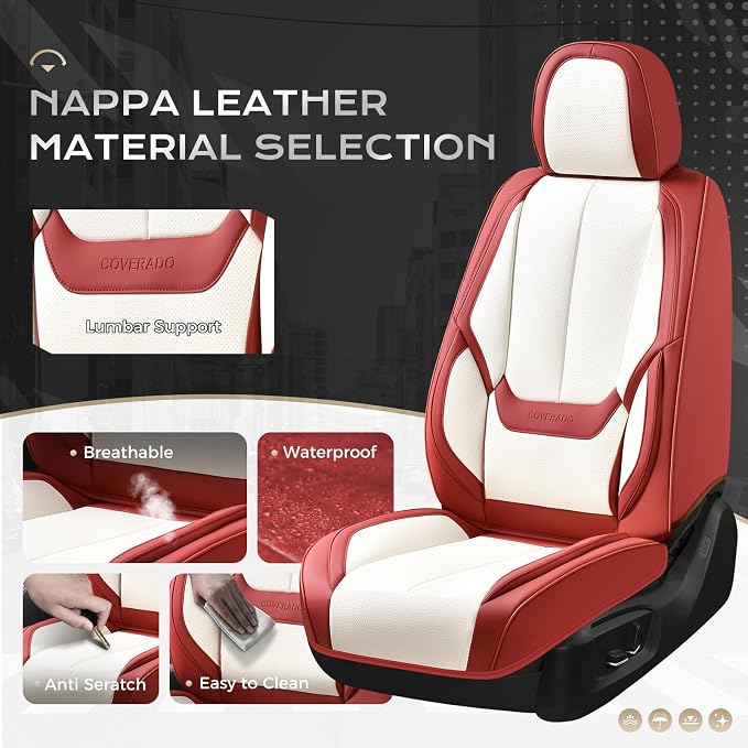 Coverado Car Seat Covers Full Set, Car Seat Protector Waterproof, Nappa Leather - Image 3