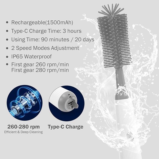 Electric Bottle Brush Cleaner, 9 in 1 Baby Bottle Brush Kit - Image 4