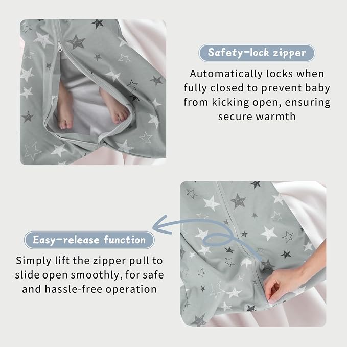 3 Pack Baby Sleep Sack 18-24 Months 100% Cotton TOG 0.5 Baby Sleeping Bag 2-Way - Image 3