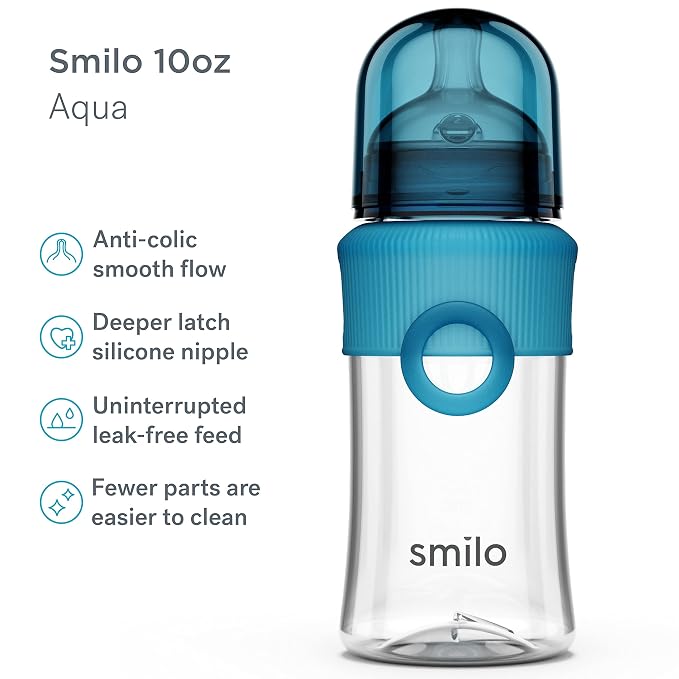 Smilo Baby Bottle Set with Stage 0 Slow Flow Anti Colic Nipple, 10 Oz / 300 ml - Image 2
