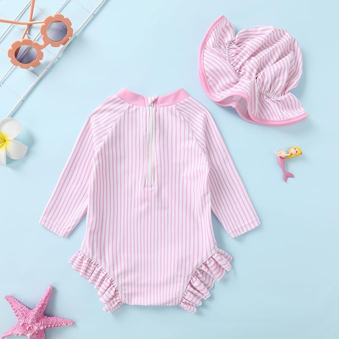 Infant Baby Girl Swimsuit One-Piece Long Sleeve Rash Guard - Image 3