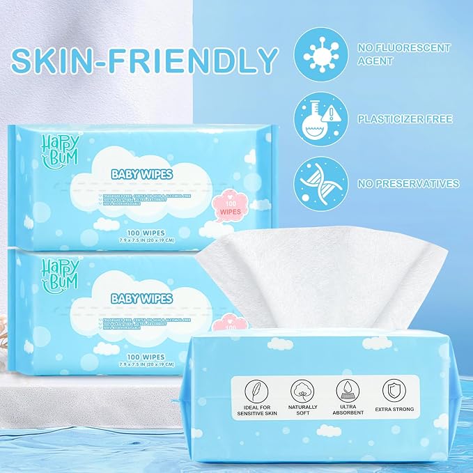 Dry Wipes - HAPPY BUM Baby Wipes, Large Baby Wipes, Wet and Dry Use, Unscented - Image 2