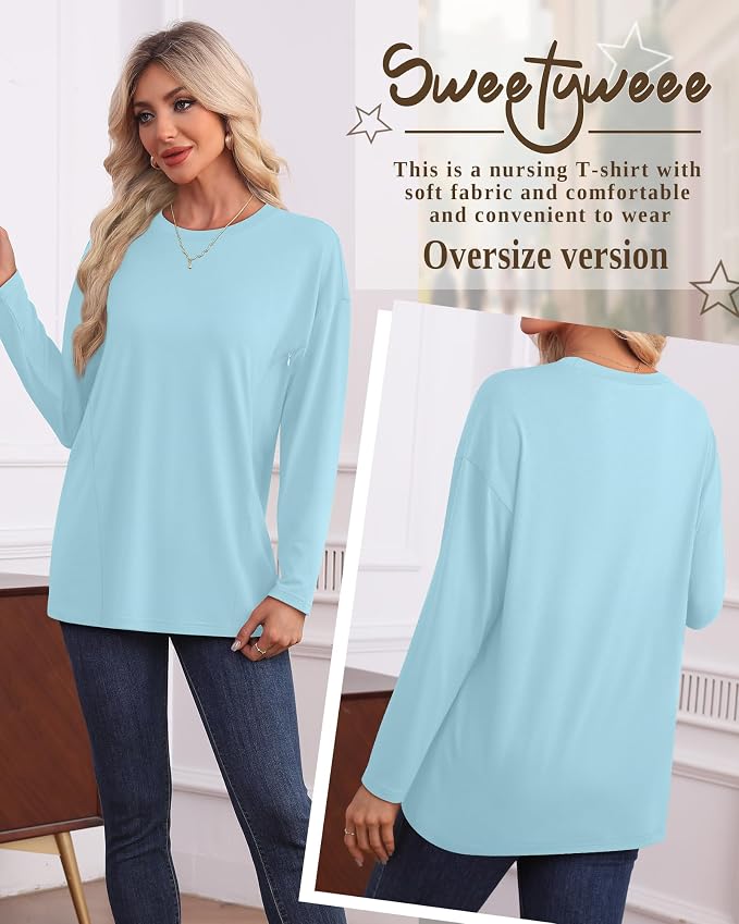 3 Pack Women's Nursing Breastfeeding Tops, Long Sleeve Maternity Shirts - Image 5
