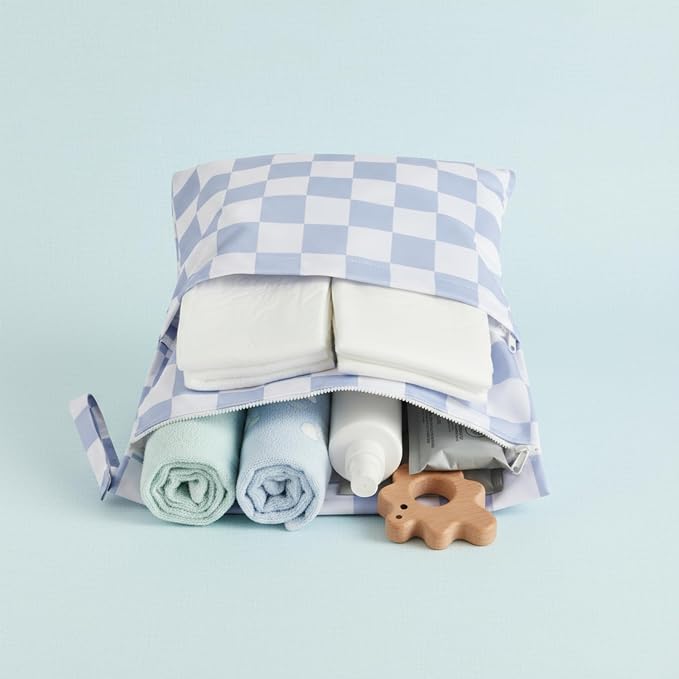 Blue Checkered Waterproof Wet Dy Diaper Bag - Image 2