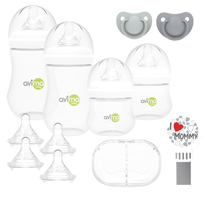 Avima Baby Wide Neck Bottle Starter Kit – 12 Piece Set. Anti Colic Feeding Set by AvimaBaby