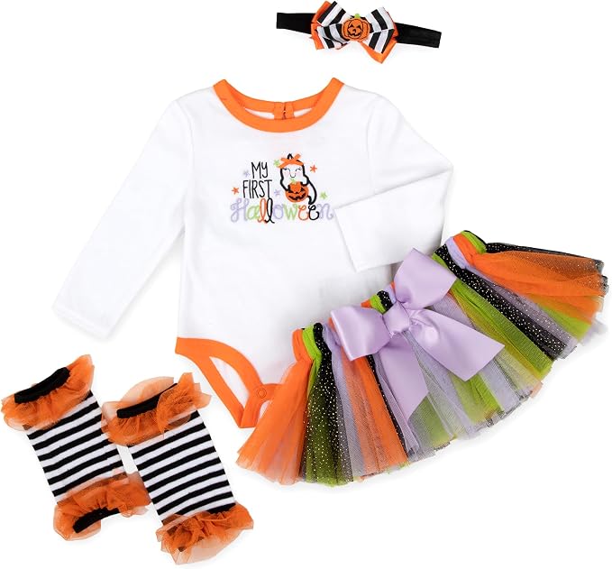 Baby Girl Holiday Outfit 4-Piece Set – Long Sleeve Bodysuit, Tutu Skirt & - Image 6