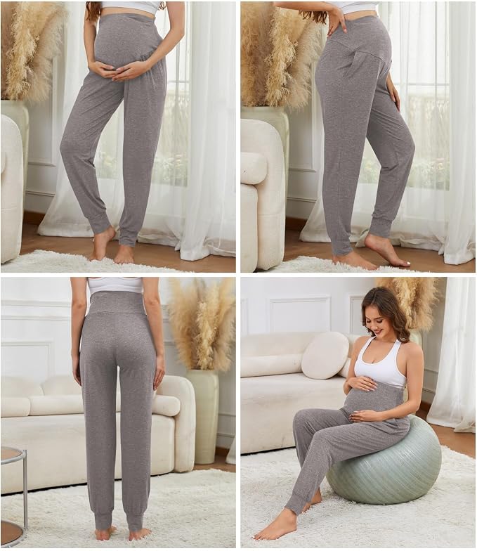 3 Pack Women's Maternity Sweatpants Over The Belly Pregnancy Jogger Pants - Image 3