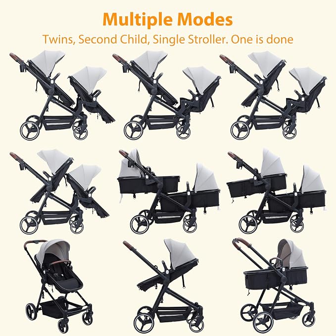 Tandem Double Stroller Newborn and Toddler, Foldable Twin Stroller - Image 2