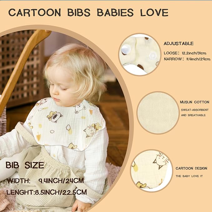 Baby Bibs Muslin Bibs for Baby Girl Boy for Drooling and Teething 10 Pack - Image 4
