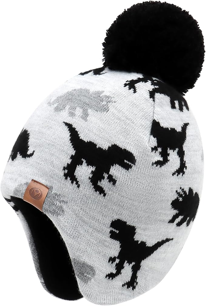 Duoyeree Kids Beanie Hat for Boys Girls Pom-pom Kint Hats Cozy Lining Winter by Duoyeree