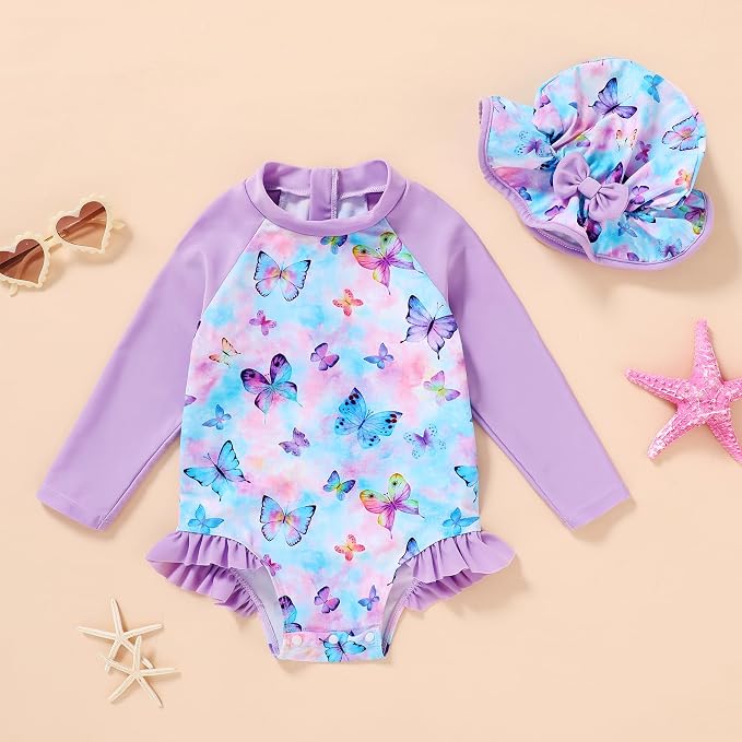 Infant Baby Girl Swimsuit One-Piece Long Sleeve Rash Guard - Image 3