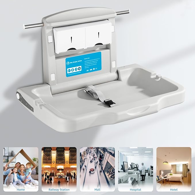 Baby Changing Station Wall Mounted: Horizontal Diaper Changing Table Foldable - Image 8