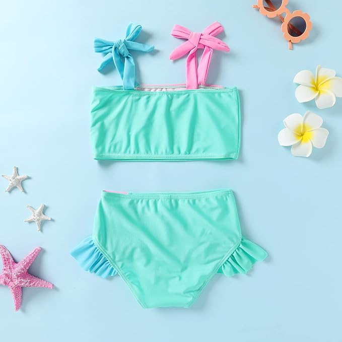 YOUNGER TREE Toddler Girls Two Pieces Swimsuit Color Block Stripe Swimwear - Image 3