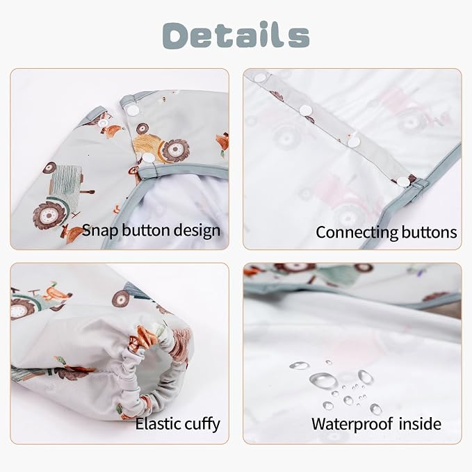 2-Pack Long Sleeve Baby Bib, Coverall Baby Bibs - Image 3