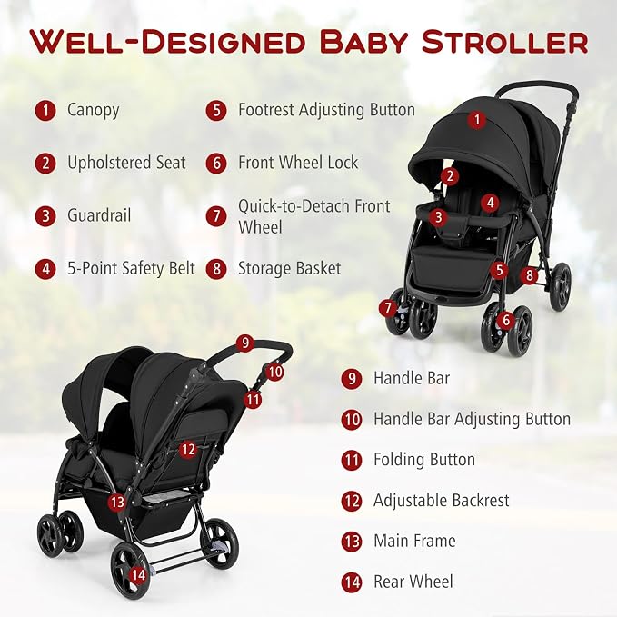 HONEY JOY Double Stroller, Foldable Lightweight Infant Twin - Image 7