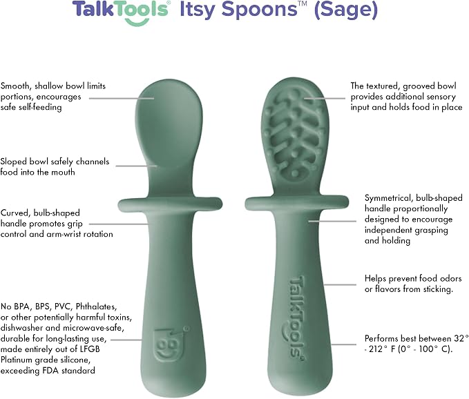 TalkTools ITSY Tiny Silicone Spoons – Twin Pack Soft Silicone Self-Feeding - Image 2